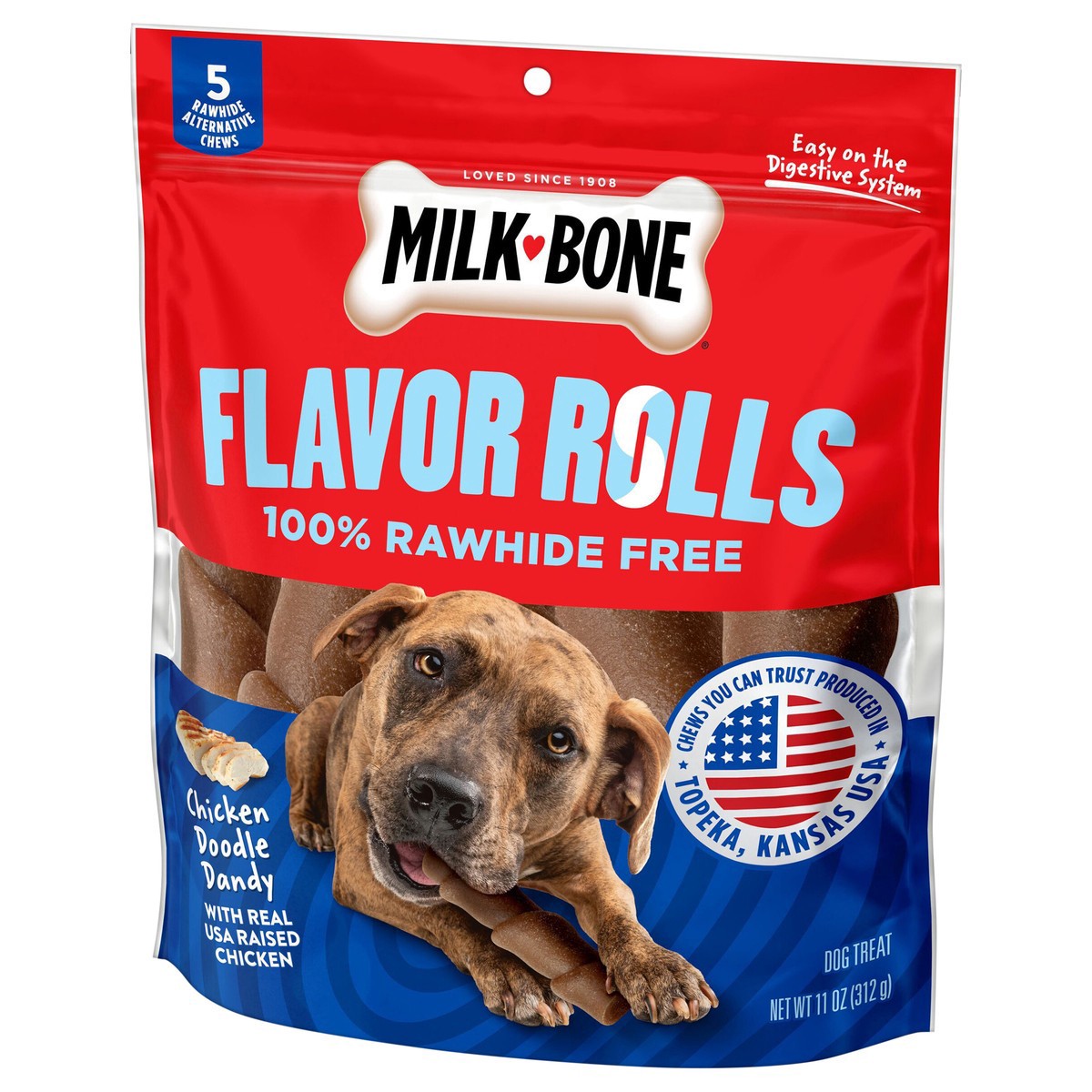 slide 3 of 14, Milk-Bone Flavor Rolls Chicken Doodle Dandy Rawhide Free Dog Treats With Chicken, 5-Count Bag, 11 oz