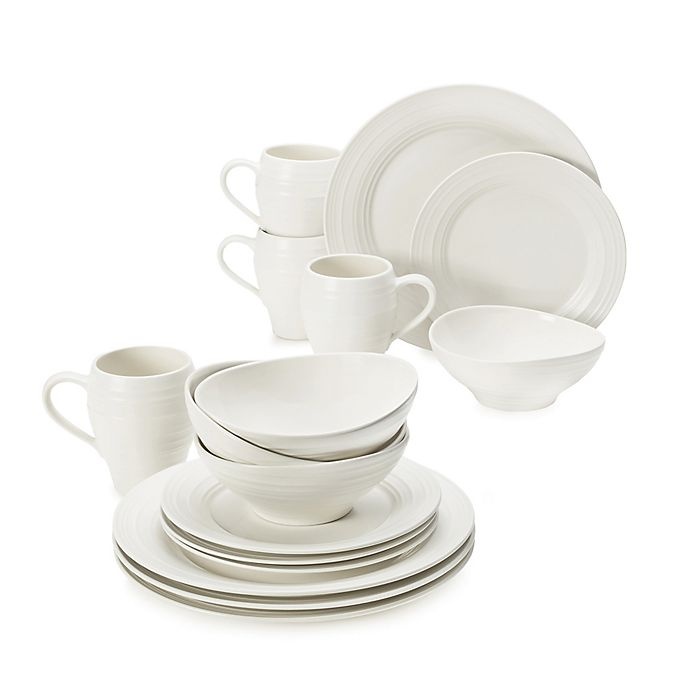 slide 1 of 1, Mikasa Swirl White Dinnerware Set, 16 ct