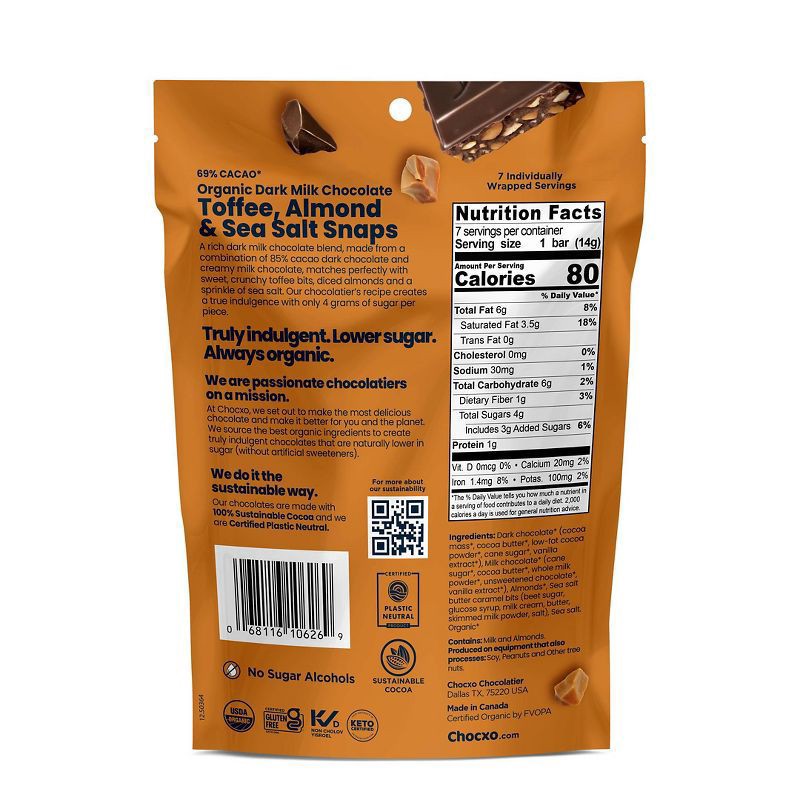 slide 2 of 2, ChocXo 69% Semi-Dark Organic Toffee Almond & Sea Salt Snap - 3.45oz, 3.45 oz