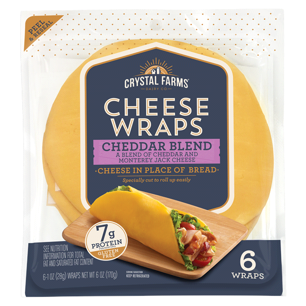 slide 1 of 1, Crystal Farms Cheddar Blend Cheese Wraps, 6 oz