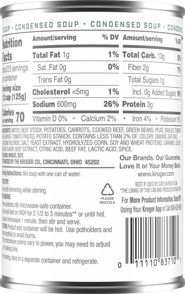 slide 4 of 4, Kroger Vegetable Beef Condensed Soup, 10.5 oz