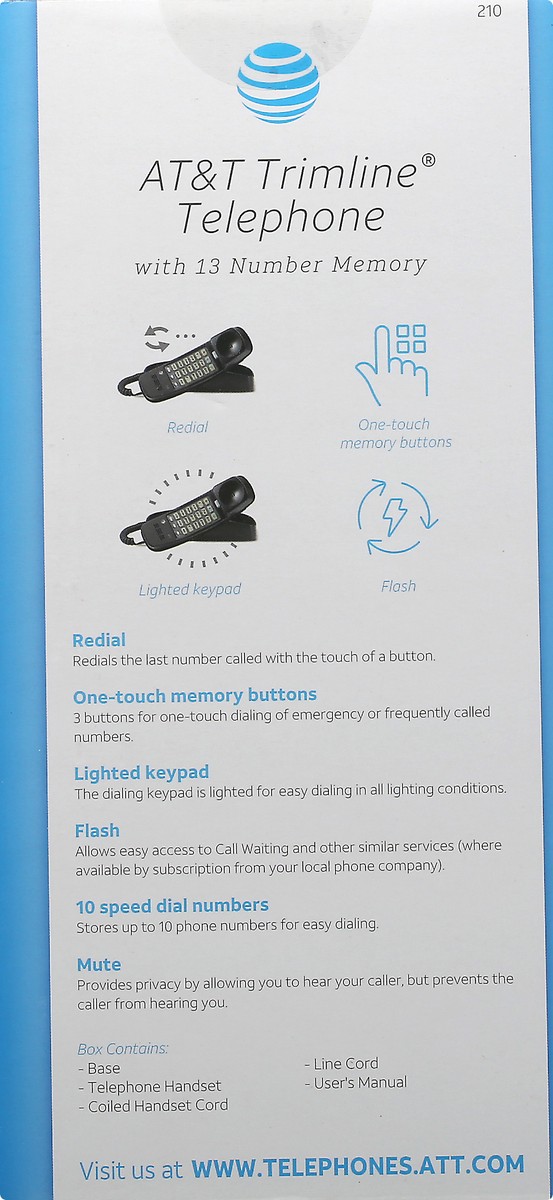 slide 5 of 9, AT&T Trimline Black with 13 Number Memory Telephone 1 ea, 1 ct