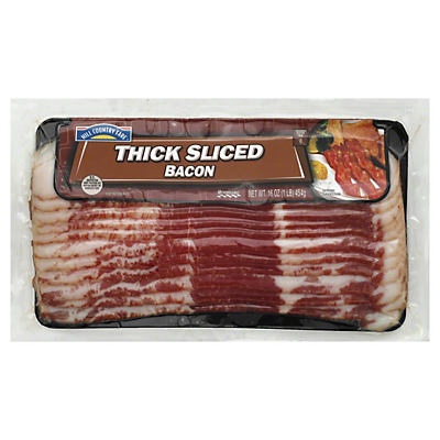 slide 1 of 1, Hill Country Fare Hickory Smoked Thick Sliced Bacon, 16 oz