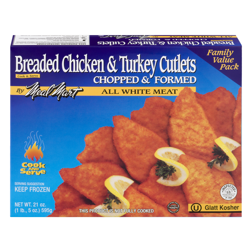 slide 1 of 1, Meal Mart Breaded Chicken Turkey Cutlets Family Pack, 21 oz