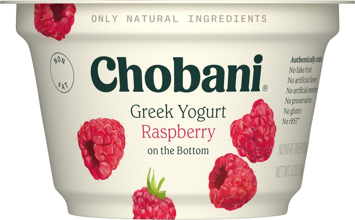 slide 6 of 9, Chobani Raspberry on the Bottom Nonfat Greek Yogurt - 5.3oz, 5.3 fl oz