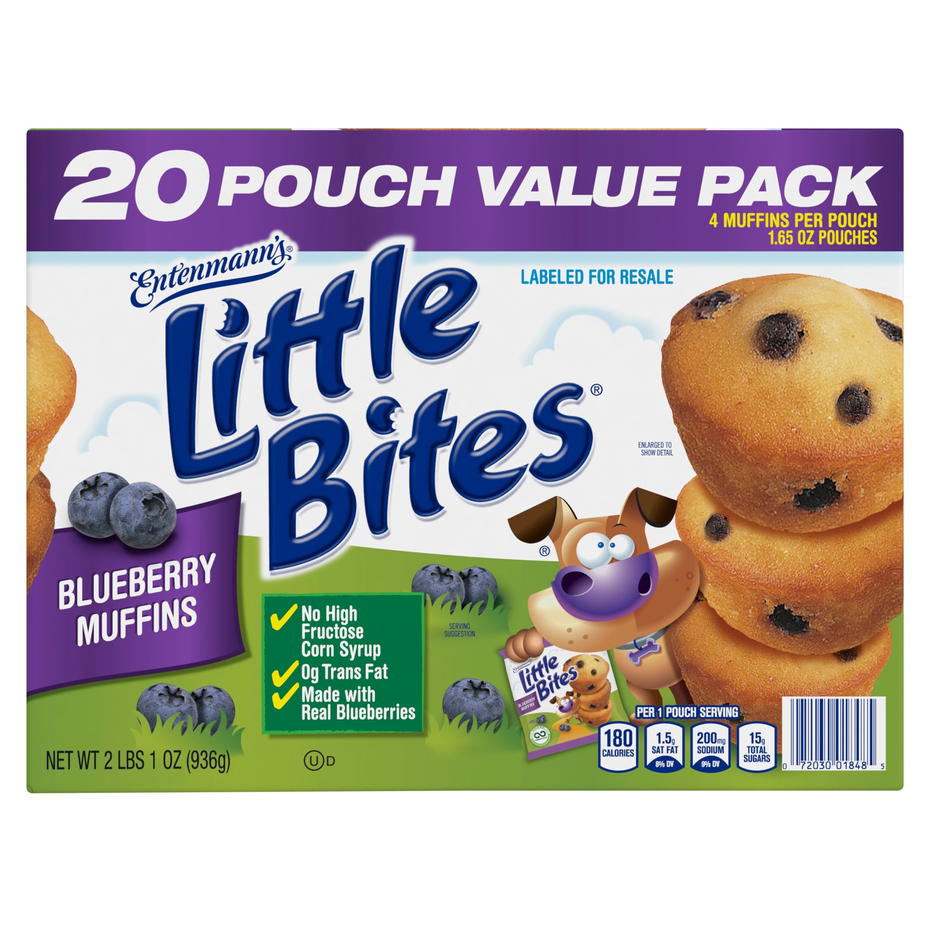 slide 2 of 5, Entenmann's Little Bites Blueberry Mini Muffins, Made with Real Blueberries, 20 Pouch Value Pack, 20 ct