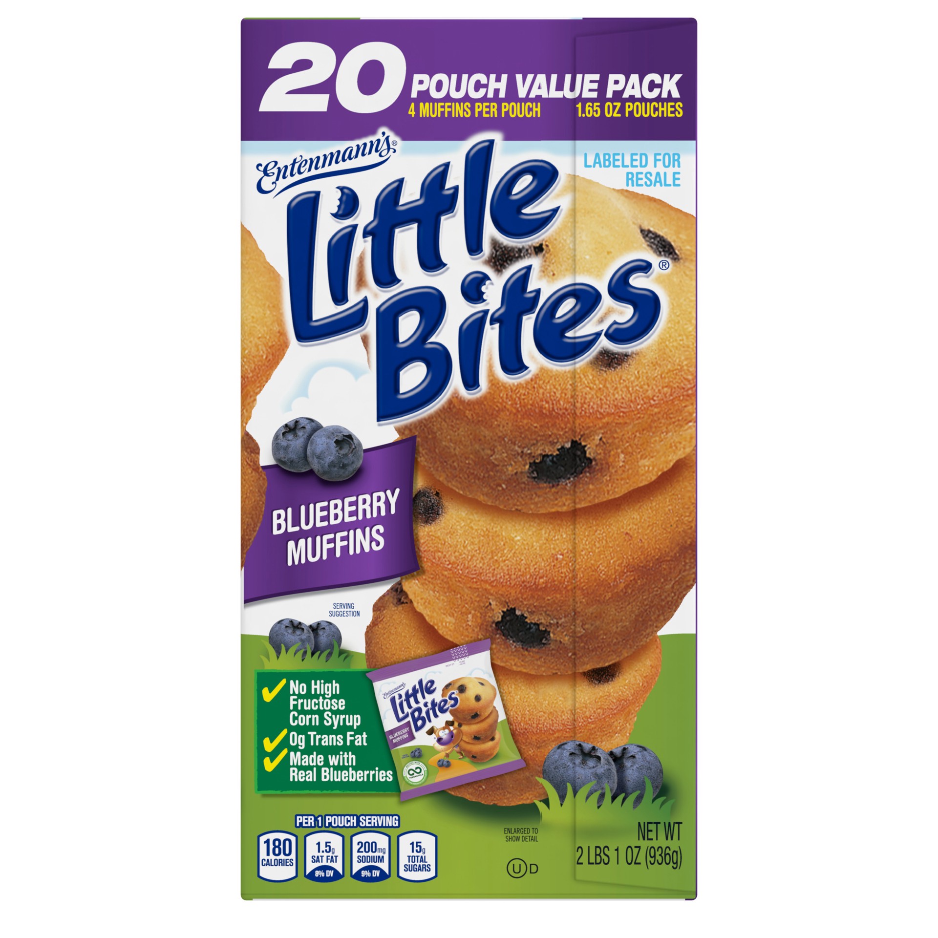 slide 4 of 5, Entenmann's Little Bites Blueberry Mini Muffins, Made with Real Blueberries, 20 Pouch Value Pack, 20 ct