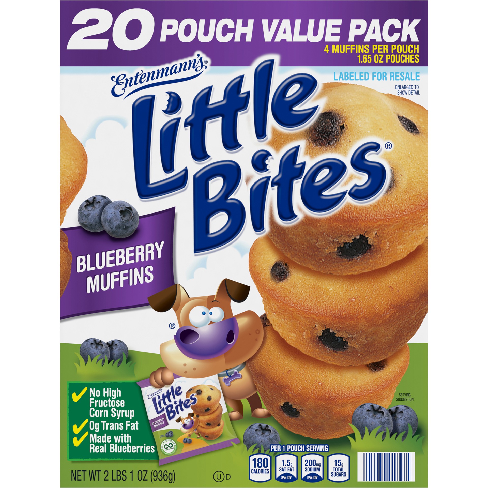 slide 1 of 5, Entenmann's Little Bites Blueberry Mini Muffins, Made with Real Blueberries, 20 Pouch Value Pack, 20 ct