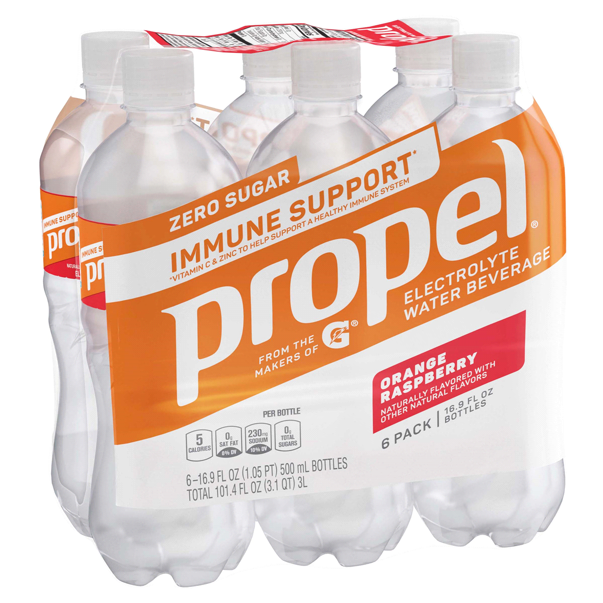 slide 1 of 1, Propel Immune Support Electrolyte Water Beverage Orange Raspberry Naturally Flavored - 16.9 fl oz, 16.9 fl oz