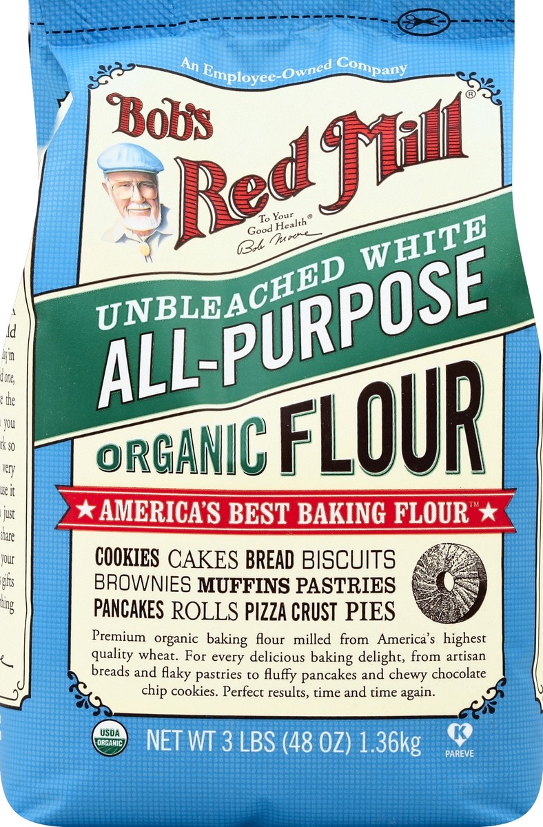 slide 5 of 5, Bob's Red Mill Organic Flour White All Purpose Unbleached, 48 oz