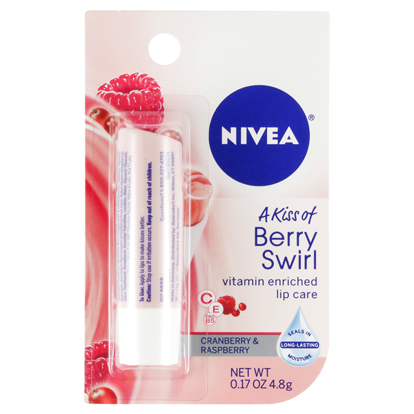 slide 1 of 1, Nivea a Kiss of Berry Swirl Vitamin Enriched Lip Care, 0.17 oz