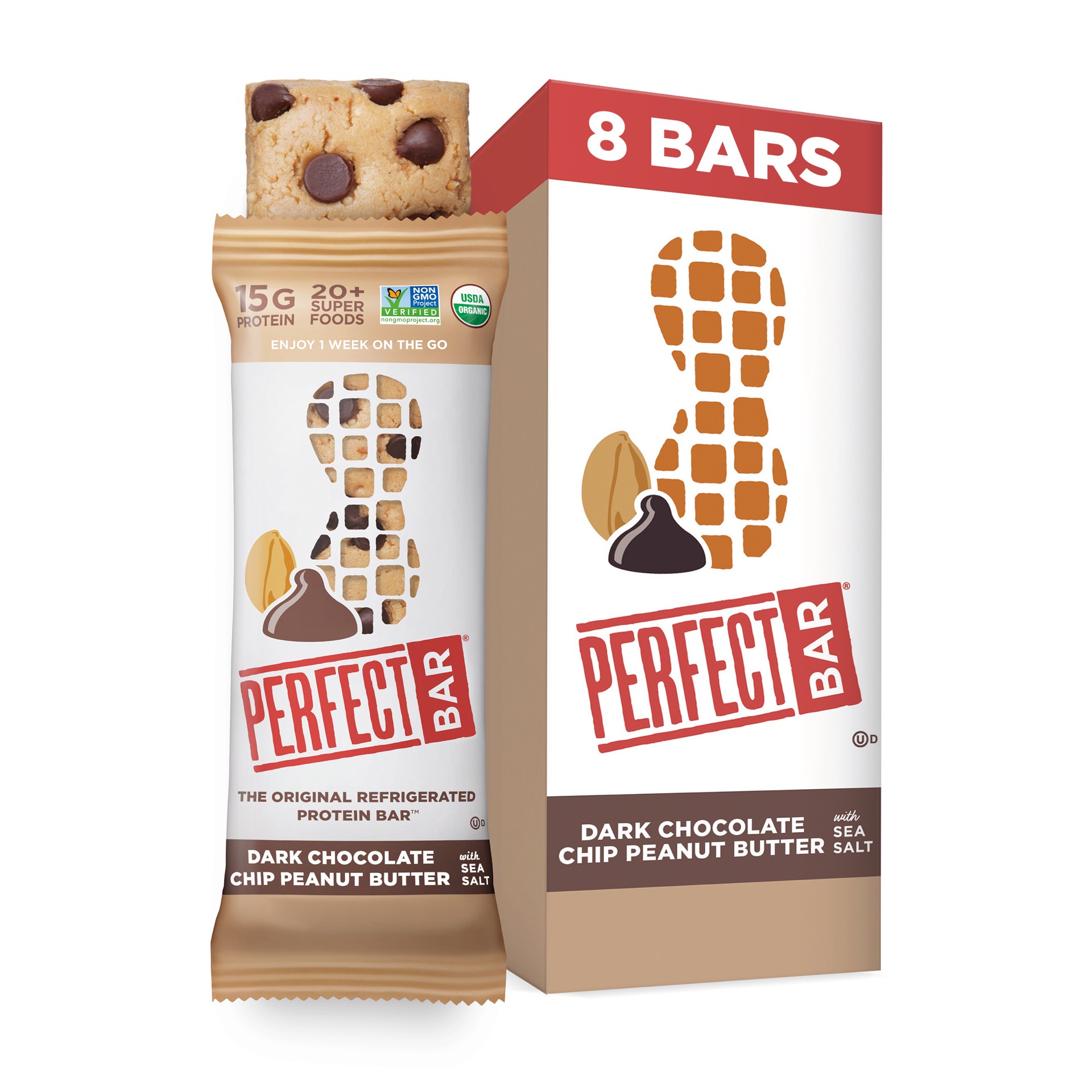 slide 1 of 9, Perfect Bar Gluten-Free Dark Chocolate Chip Peanut Butter Protein Bar, 8 count, 2.3 oz, 2.3 oz