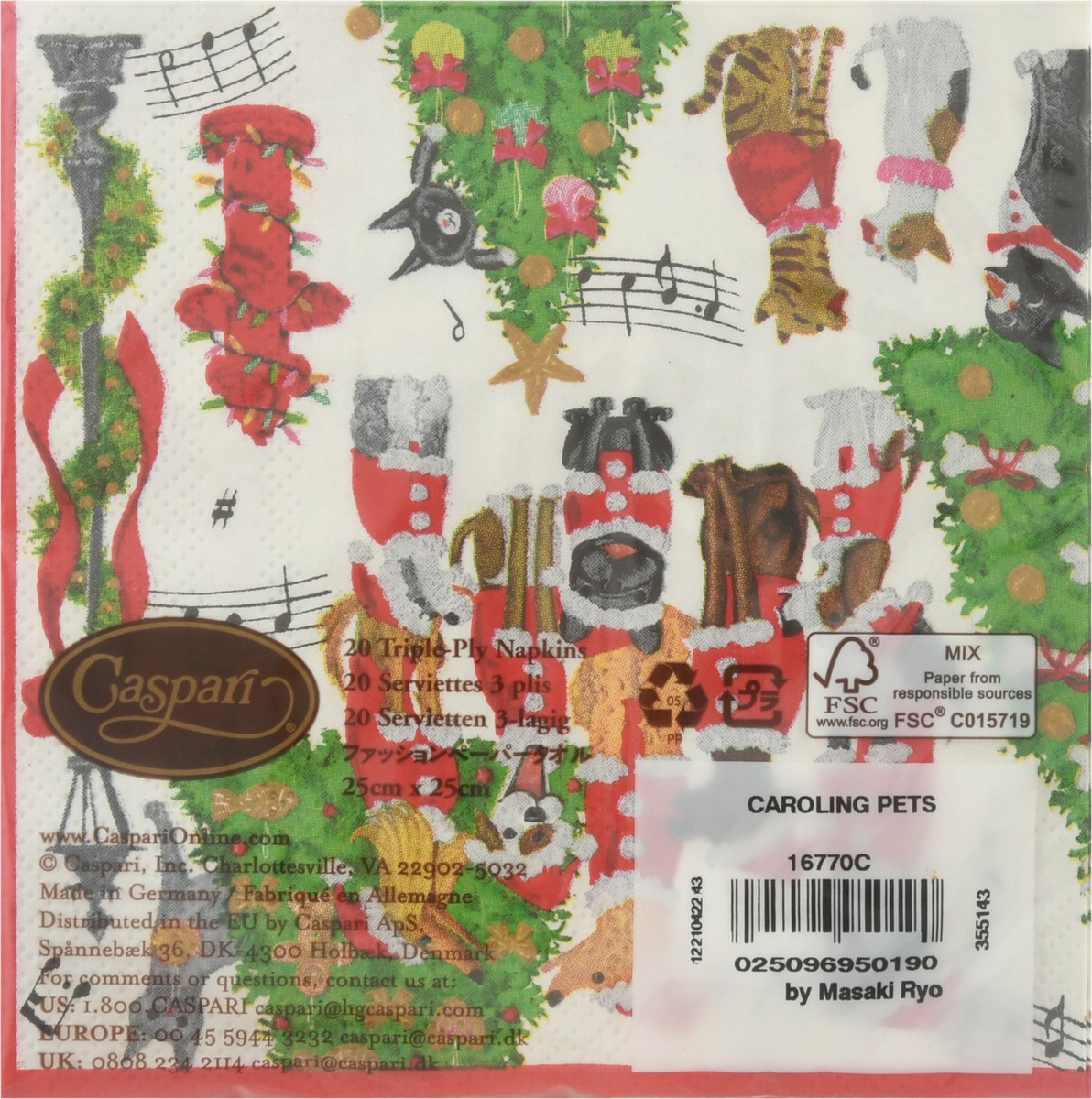 slide 6 of 12, Caspari Triple-Ply Caroling Pets Napkins 20 ea, 20 ct