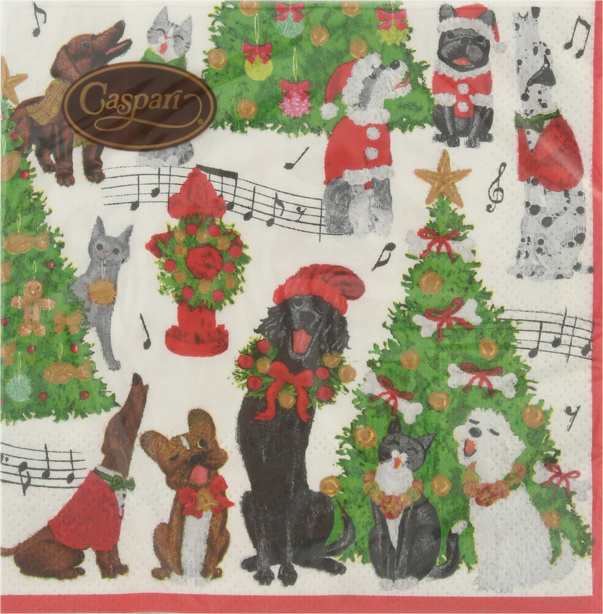 slide 8 of 12, Caspari Triple-Ply Caroling Pets Napkins 20 ea, 20 ct