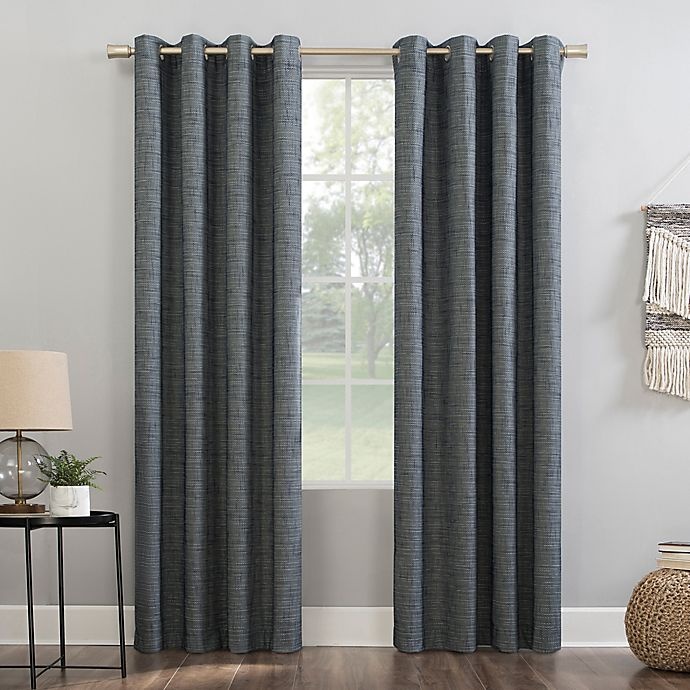 slide 1 of 9, Sun Zero Kline Grommet Curtain - Blue, 96 in