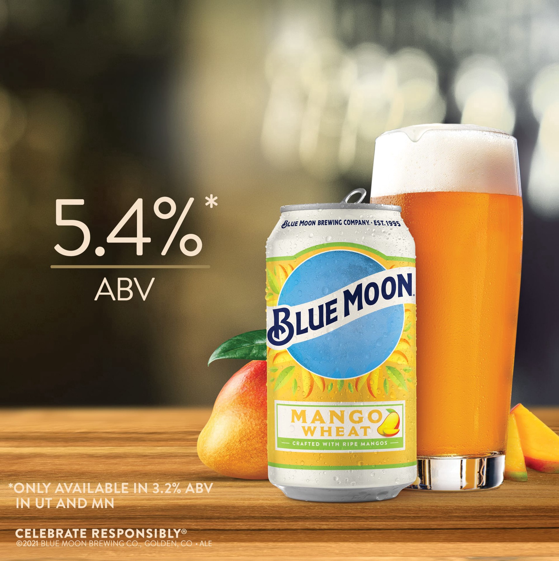 slide 2 of 5, Blue Moon Mango Wheat Ale Fruity Craft Beer, 5.4% ABV, 6-pack, 12-oz. beer cans, 72 fl oz