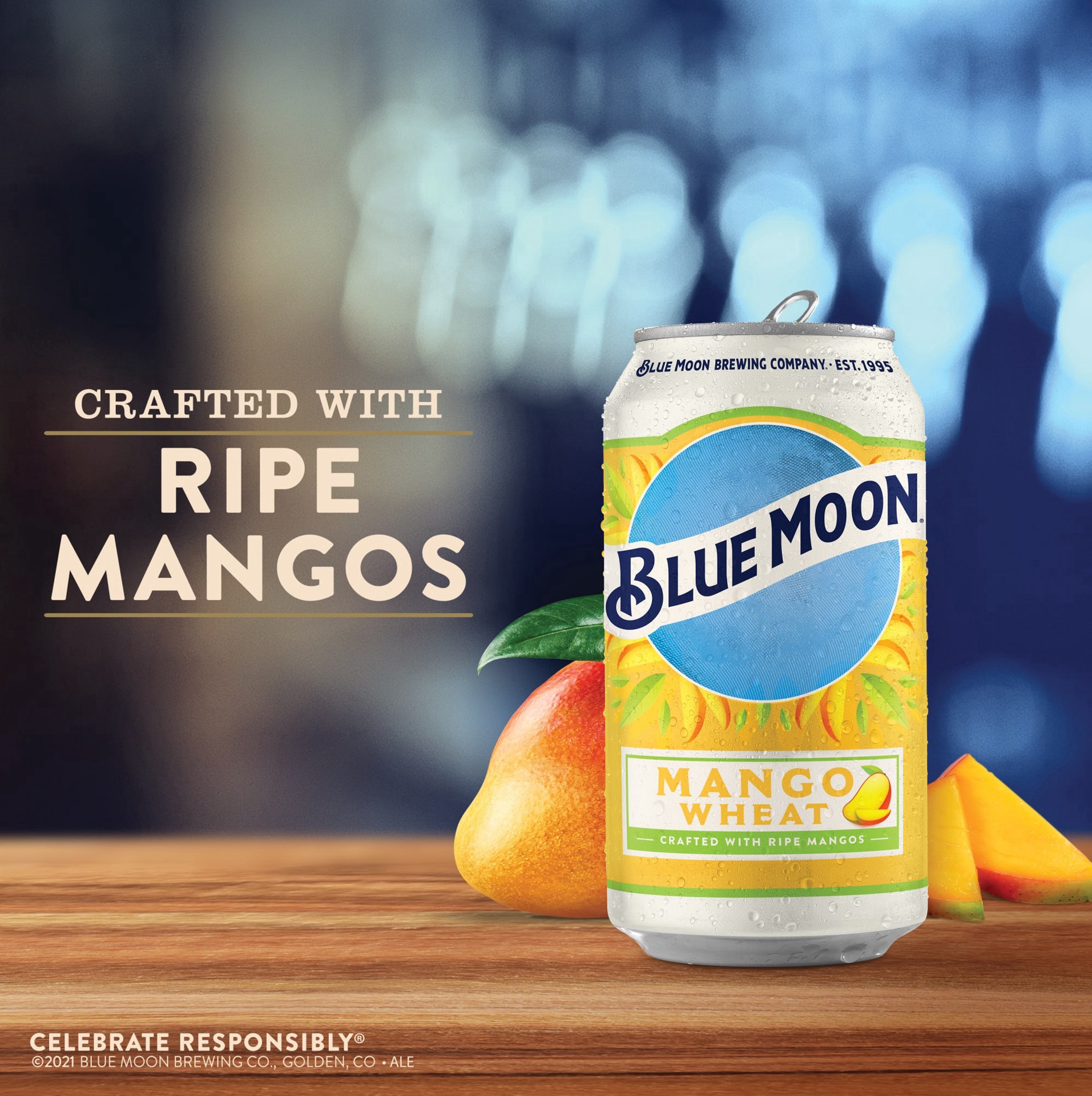 slide 3 of 5, Blue Moon Mango Wheat Ale Fruity Craft Beer, 5.4% ABV, 6-pack, 12-oz. beer cans, 72 fl oz