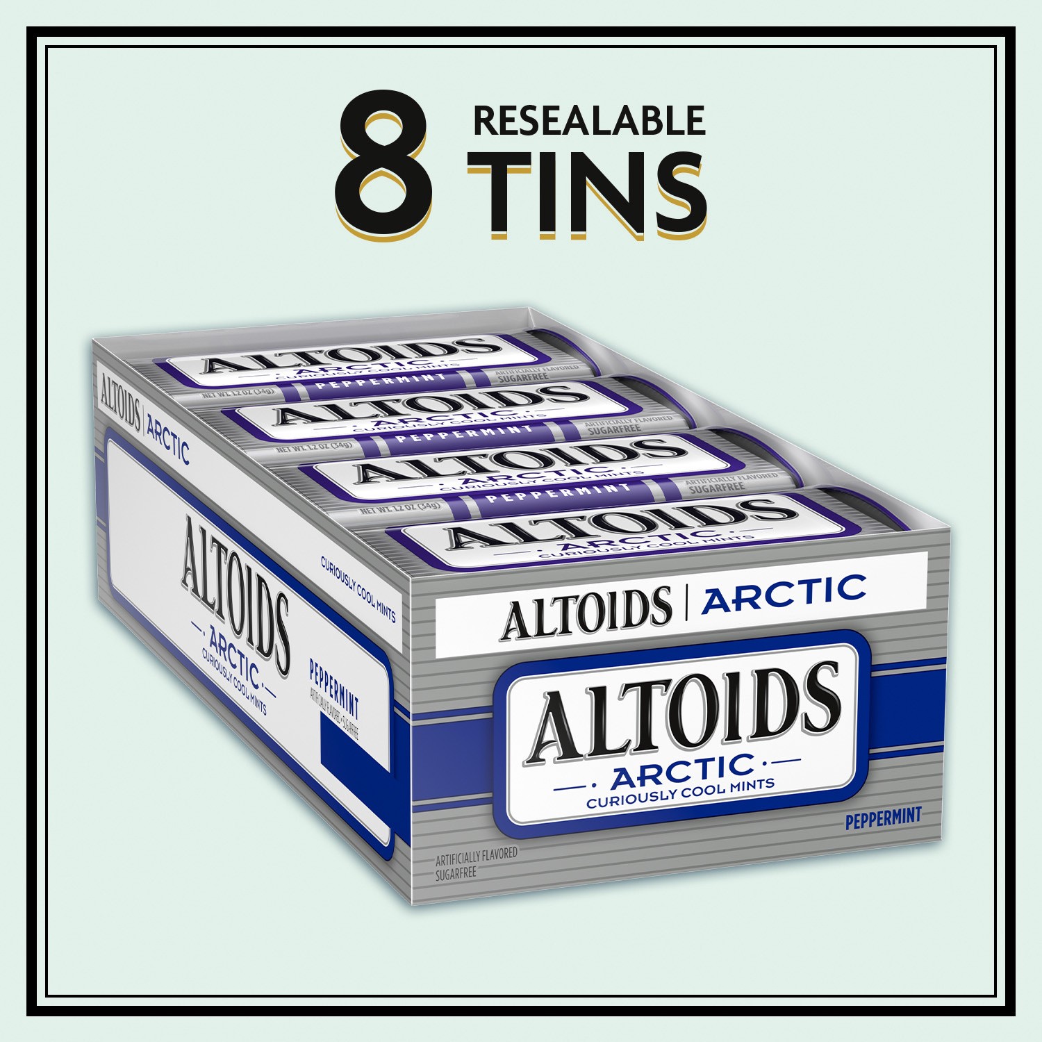 slide 8 of 8, ALTOIDS Arctic Peppermint Breath Mints Hard Candy Bulk, 1.2oz Tin (8 Pack), 9.6 oz