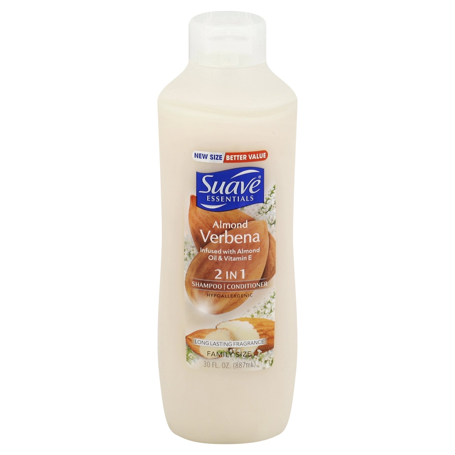 slide 1 of 4, Suave Essentials 2 in 1 Shampoo/Conditioner, Almond Verbena, Family Size, 30 fl oz