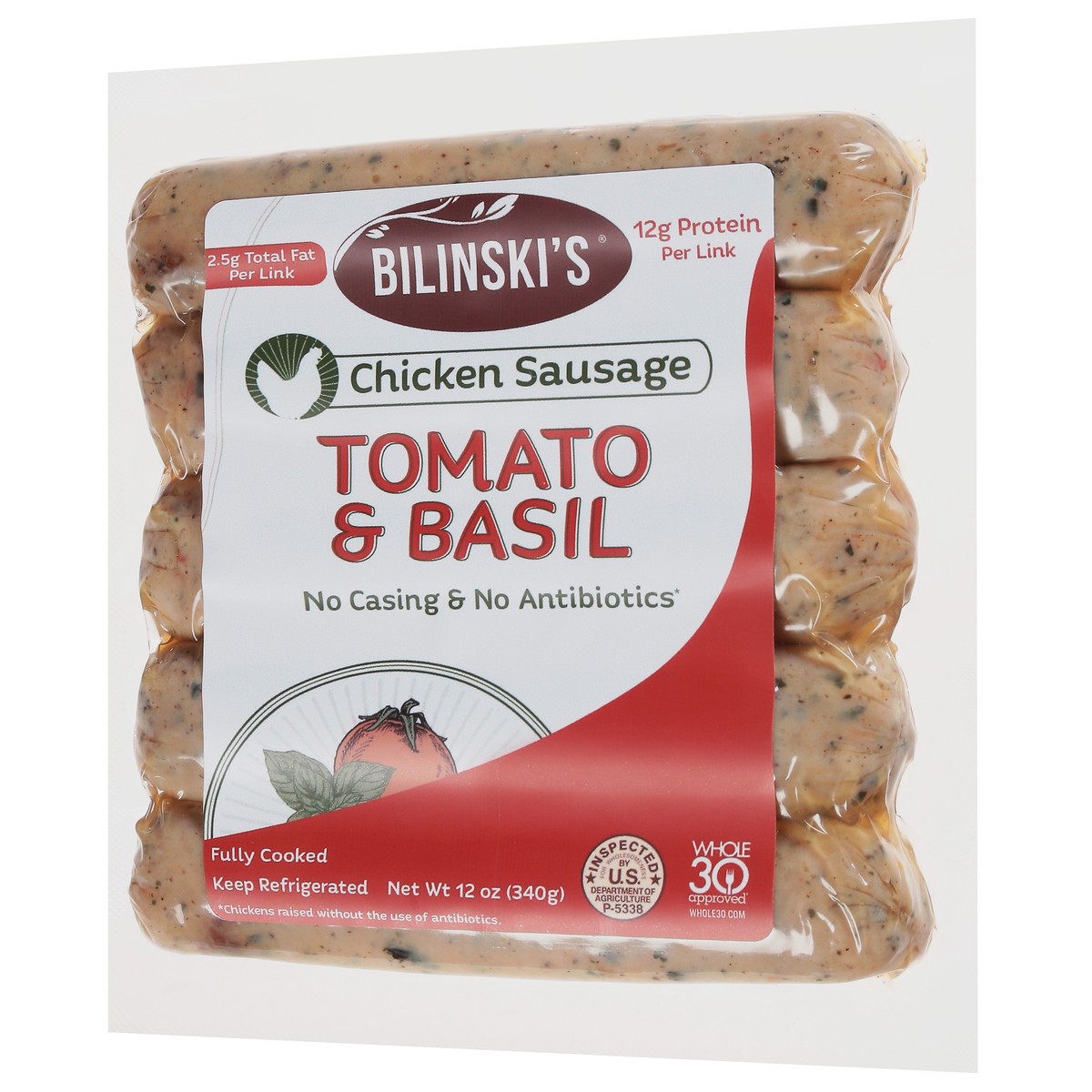 slide 5 of 9, Bilinski's Tomato & Basil Chicken Sausage 12 oz, 12 oz