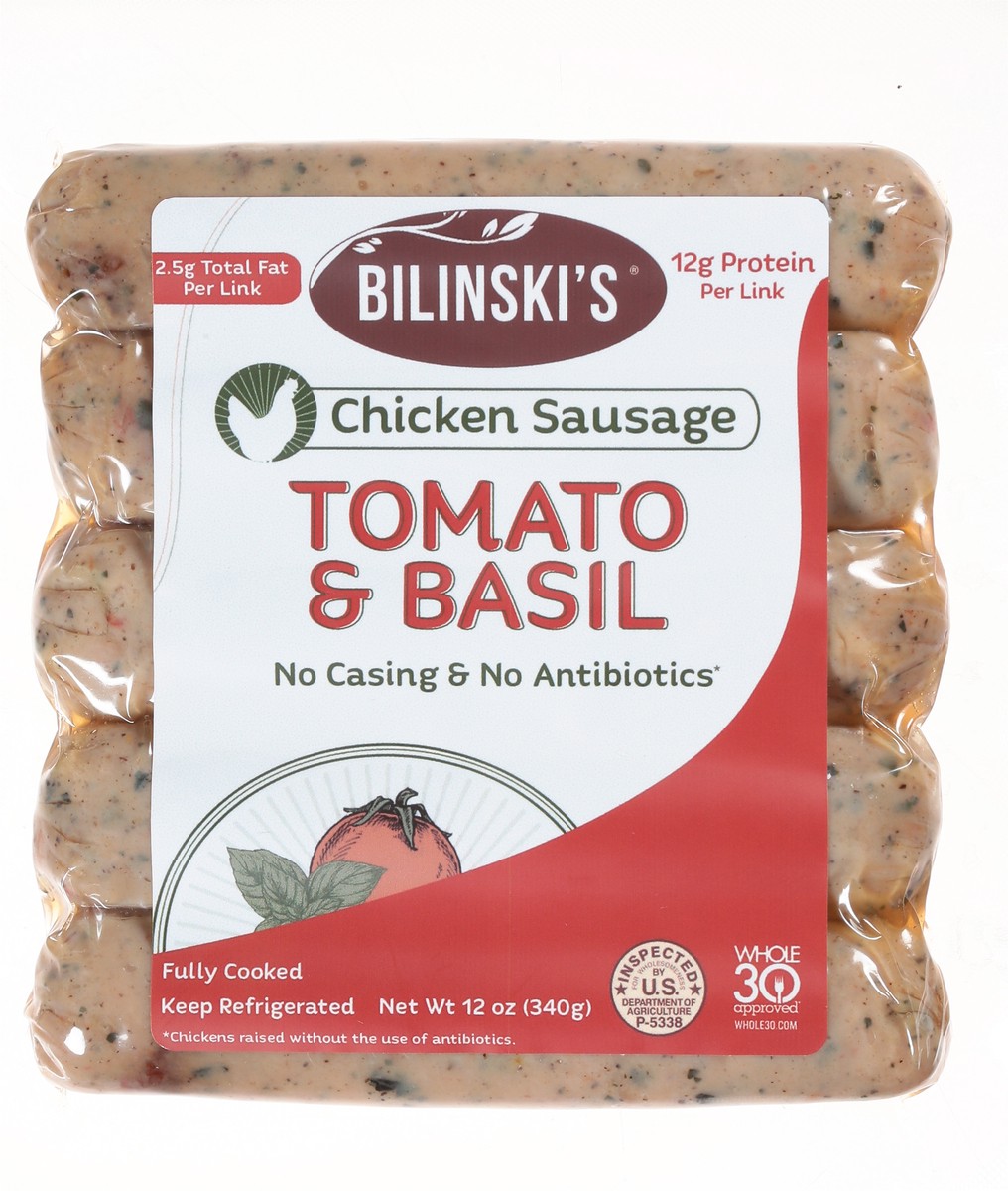 slide 7 of 9, Bilinski's Tomato & Basil Chicken Sausage 12 oz, 12 oz