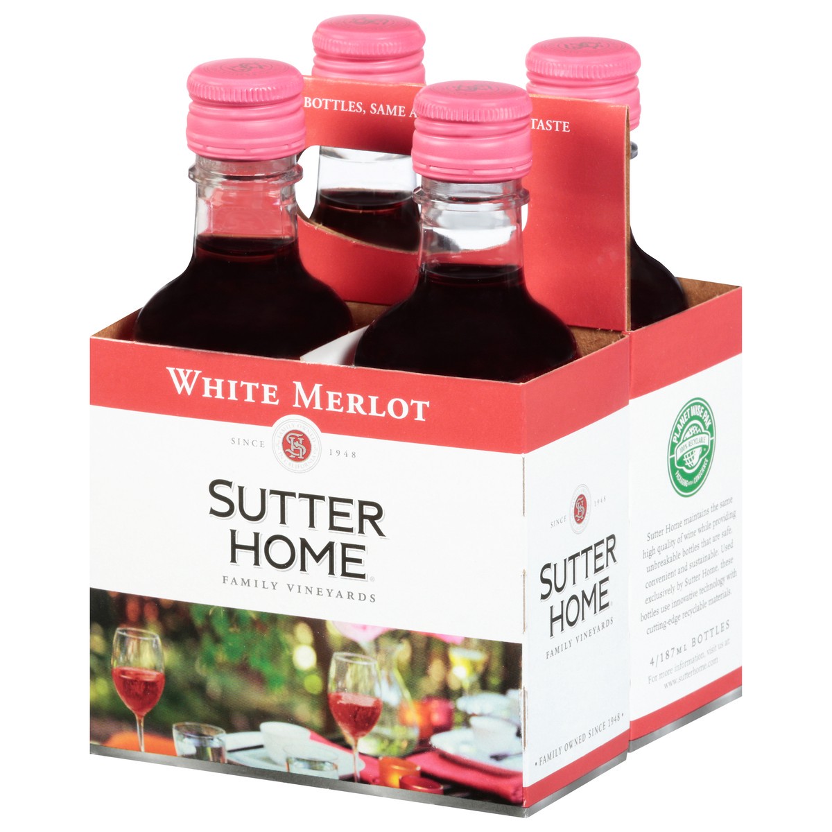 slide 6 of 8, Sutter Home White Merlot 4 - 4 ml Bottles, 187 ml