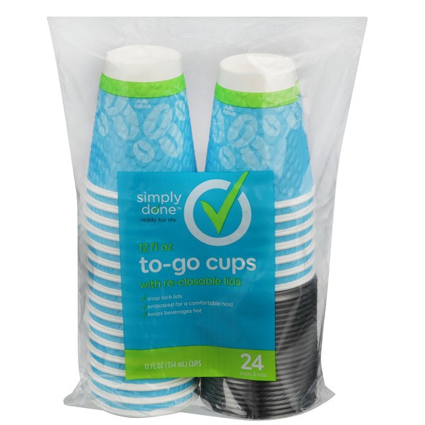 slide 1 of 2, Simply Done To-Go Cups With Re-Closable Lids, 12 fl oz