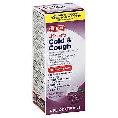 slide 1 of 1, H-E-B Children's Cold And Cough Grape Flavor, 4 oz