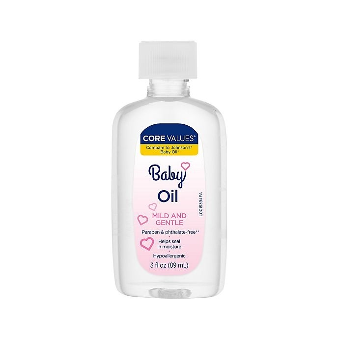 slide 1 of 1, Core Values Baby Oil, 3 oz