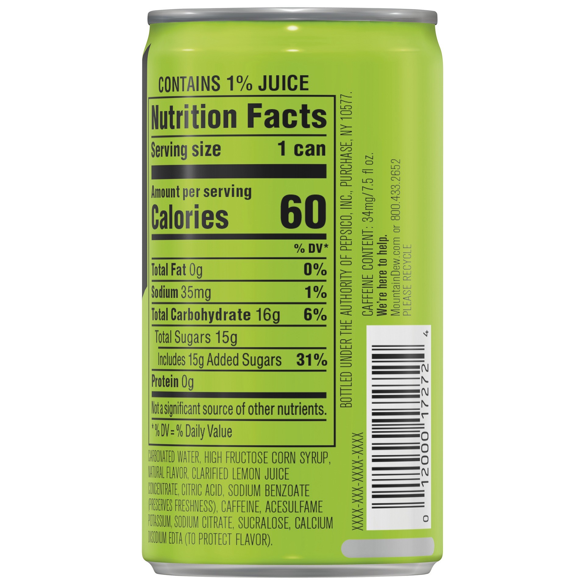 slide 2 of 2, Mountain Dew Ice  Soda Lemon Lime 7.5 Fl Oz Can, 7.5 oz