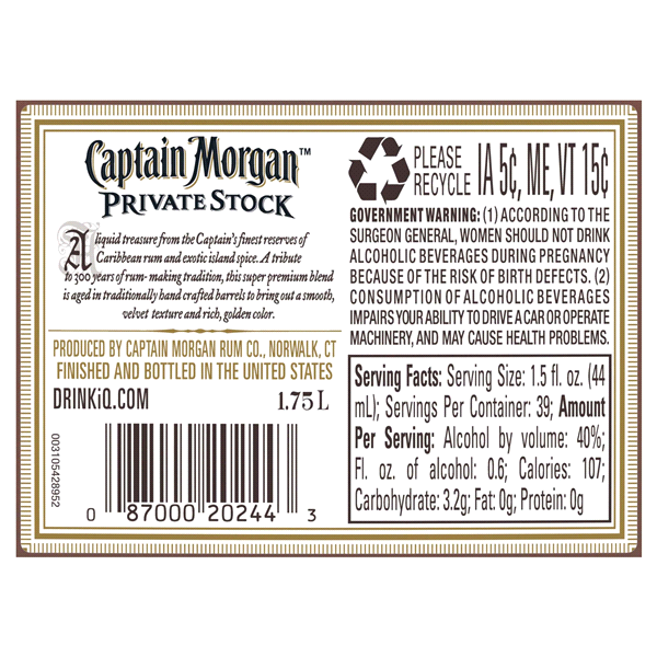 slide 9 of 9, Captain Morgan Private Stock, 1.75LT, 1.75 liter