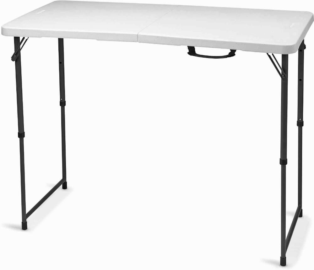 slide 1 of 1, Lifetime Light Commercial Adjustable Fold-In-Half Table - White Granite, 4 ft