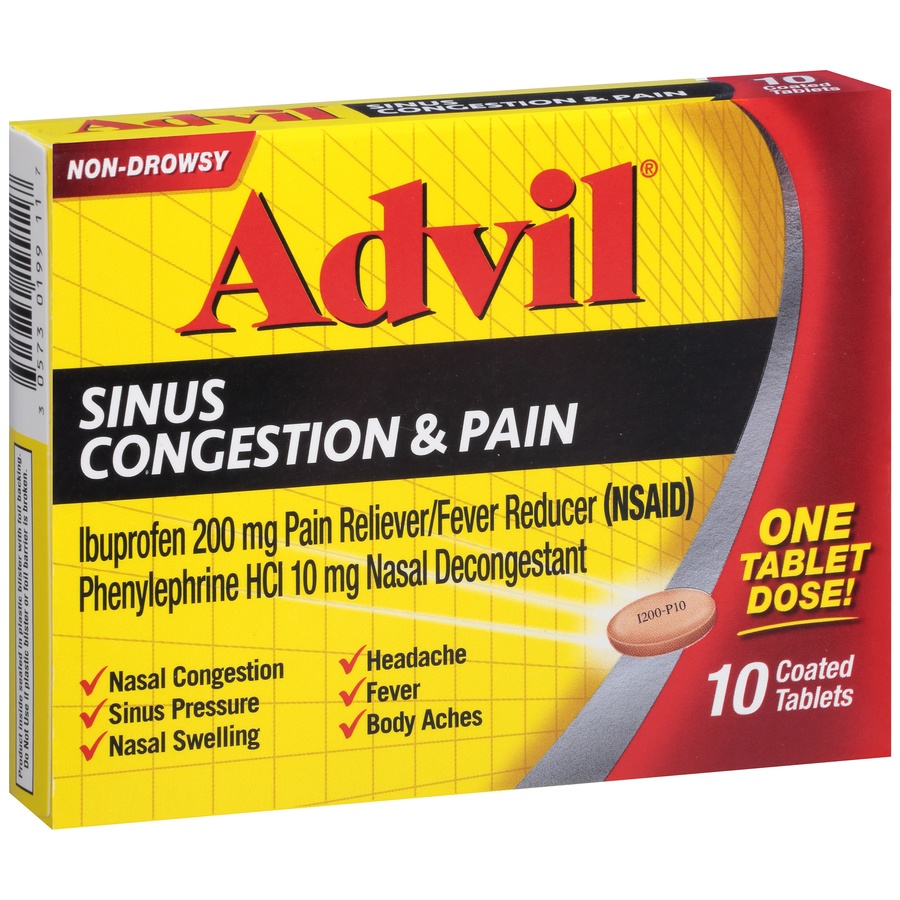 slide 3 of 7, Advil Congestion Relief Non-Drowsy - Ibuprofen Coated Tablets, 10 ct; 200 mg