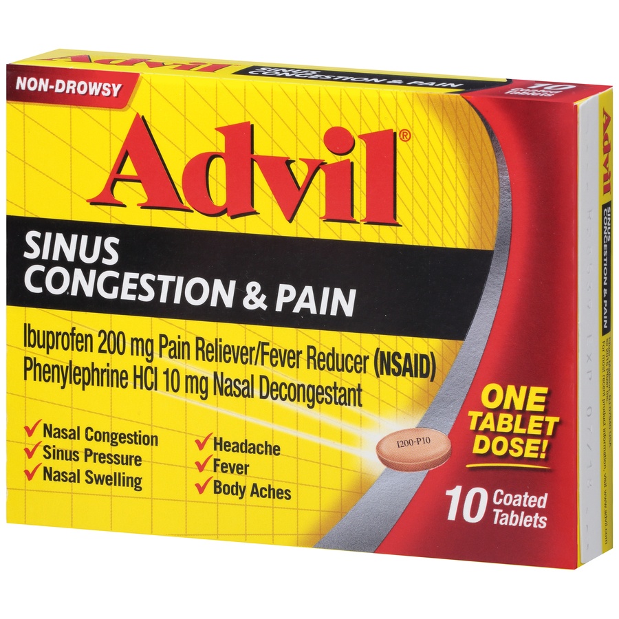 slide 4 of 7, Advil Congestion Relief Non-Drowsy - Ibuprofen Coated Tablets, 10 ct; 200 mg
