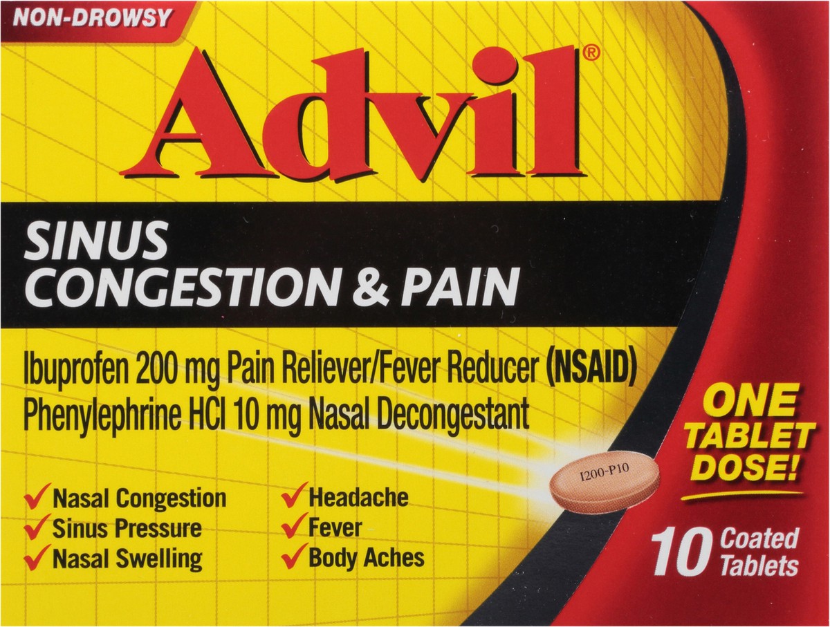 slide 9 of 13, Advil Sinus Congestion &Pain, 10 ct