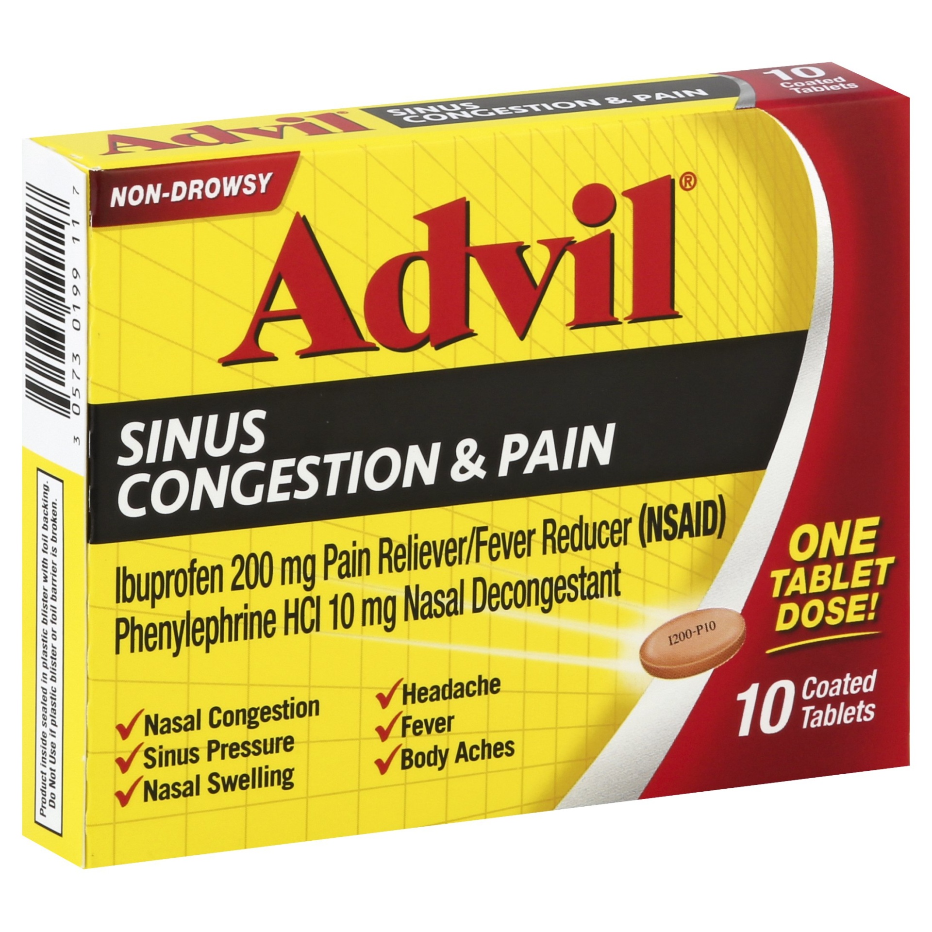 slide 1 of 7, Advil Congestion Relief Non-Drowsy - Ibuprofen Coated Tablets, 10 ct; 200 mg