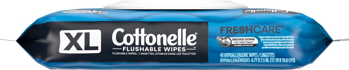 slide 4 of 9, Cottonelle XL Flushable Wet Wipes, Adult Wipes Large, 1 Flip-Top Pack, 45 Total Flushable Wipes, 45 ct