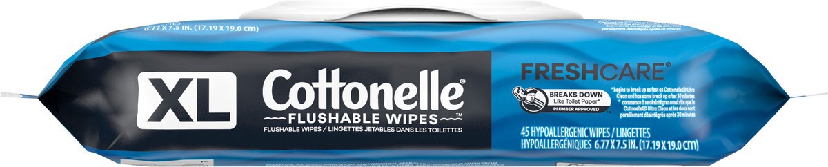 slide 5 of 9, Cottonelle XL Flushable Wet Wipes, Adult Wipes Large, 1 Flip-Top Pack, 45 Total Flushable Wipes, 45 ct