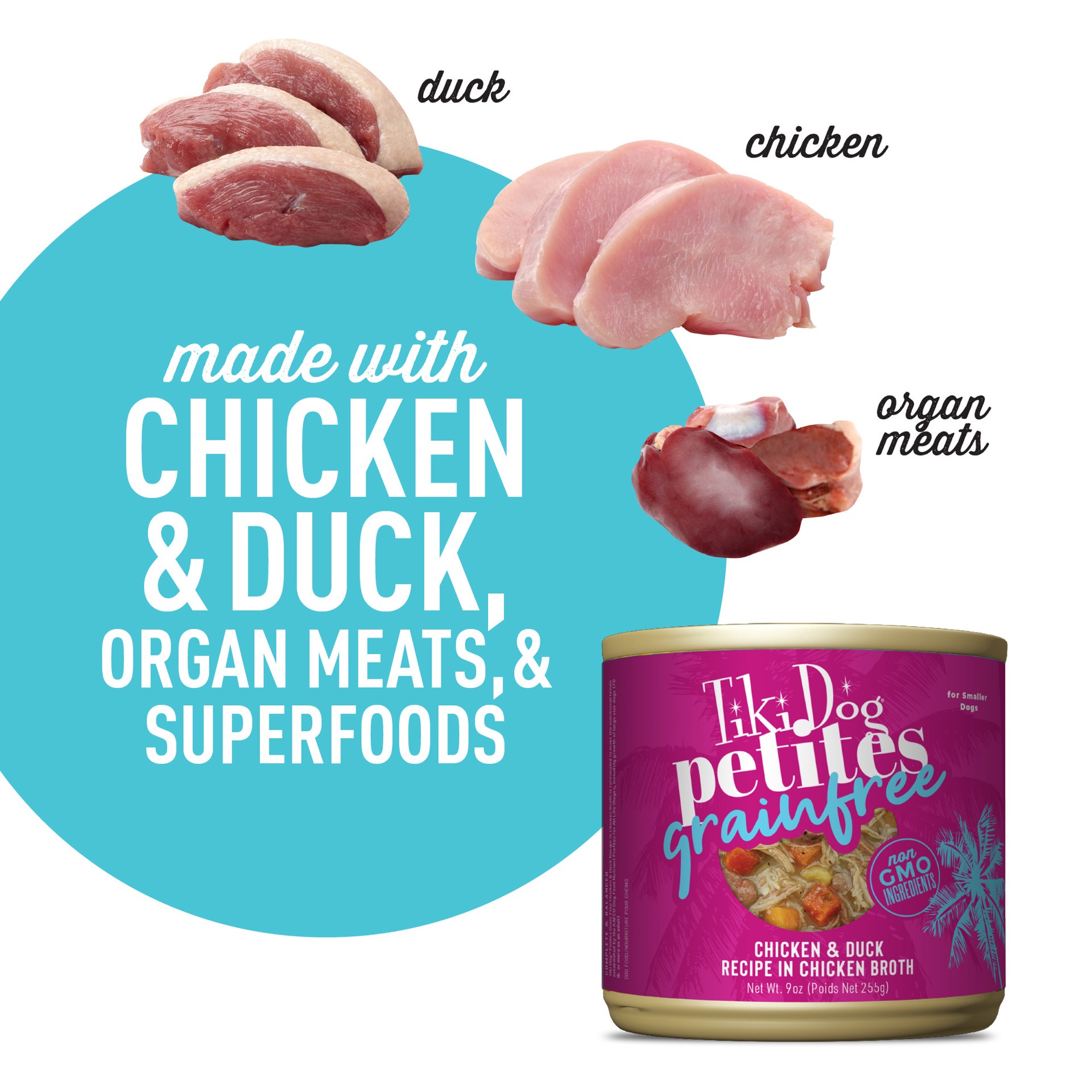 slide 3 of 7, Tiki Dog® Aloha Petites® All Life Stage Wet Dog Food - Chicken & Duck, 9 oz