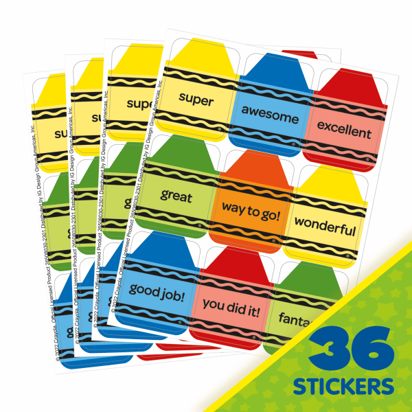 slide 5 of 5, Crayola Giant Stickers, 1-5/16"" X 1-3/4"", Multicolor, Pack Of 36 Stickers, 36 ct