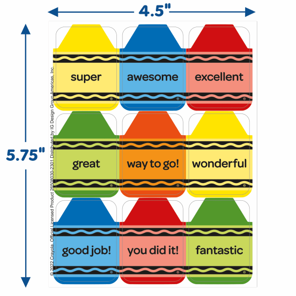 slide 3 of 5, Crayola Giant Stickers, 1-5/16"" X 1-3/4"", Multicolor, Pack Of 36 Stickers, 36 ct