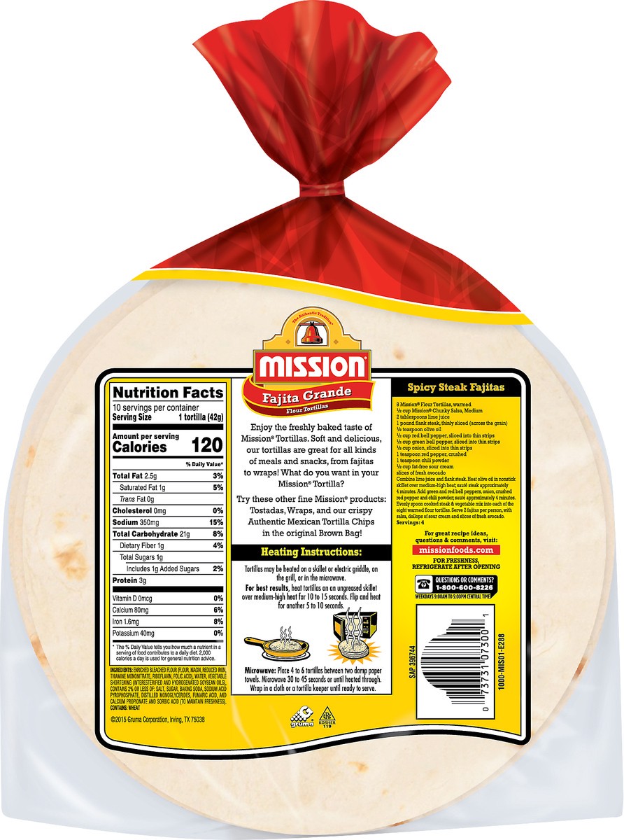 slide 4 of 6, Mission Fajita Grande Flour Tortillas, 10 Count, 10 ct