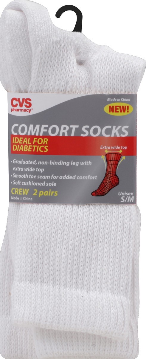 slide 2 of 2, CVS Health Crew Comfort Socks For Diabetics, 2 Pairs, White, S/M, 2 ct
