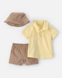 Carters Baby Boy 3-Piece Top, Hat & Short Set - Yellow/Brown Yellow/Brown NB