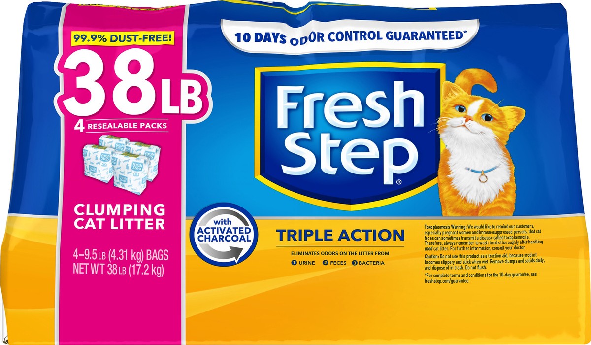 slide 2 of 8, Fresh Step Triple Action Scented Litter, Clumping Cat Litter, 38 Pounds, 38 lb