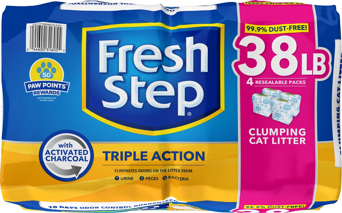 slide 5 of 8, Fresh Step Triple Action Scented Litter, Clumping Cat Litter, 38 Pounds, 38 lb