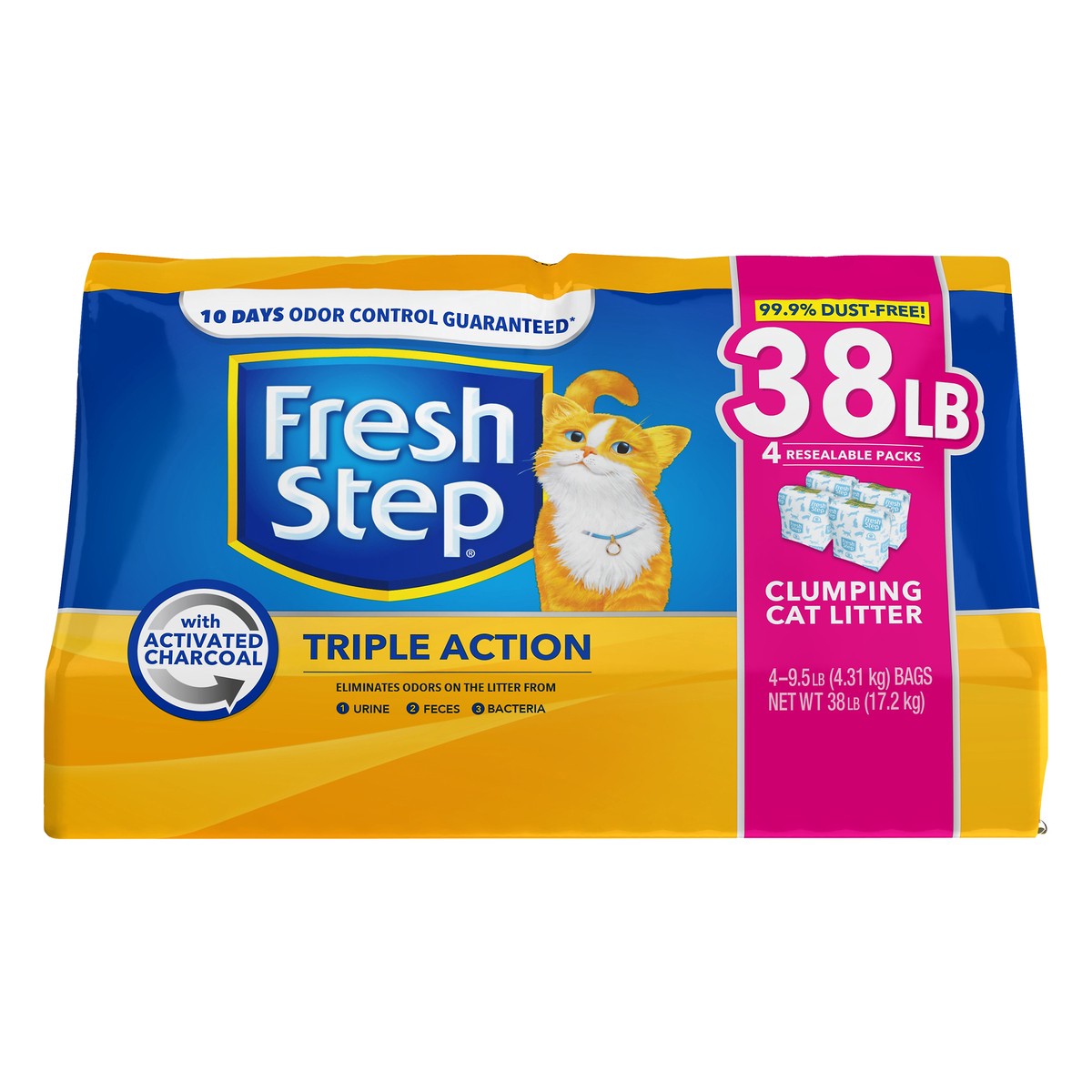 slide 6 of 8, Fresh Step Triple Action Scented Litter, Clumping Cat Litter, 38 Pounds, 38 lb