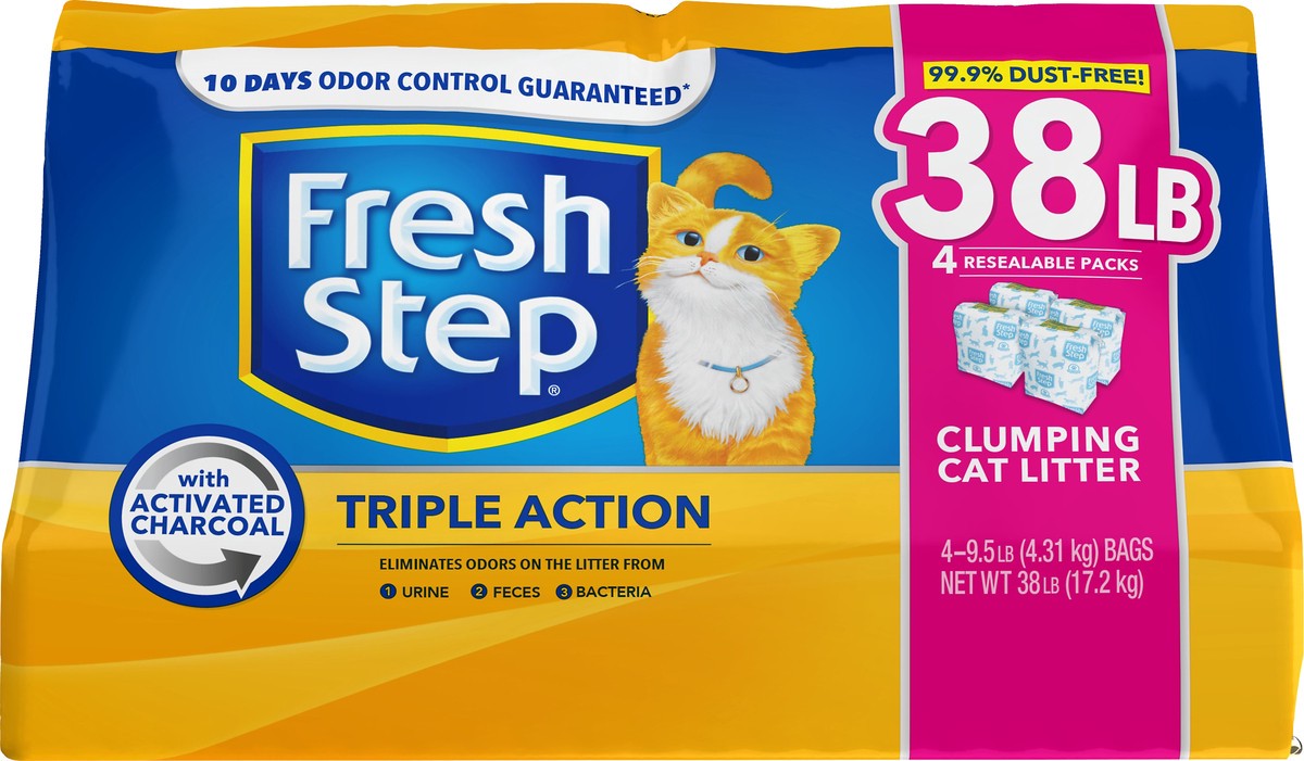 slide 7 of 8, Fresh Step Triple Action Scented Litter, Clumping Cat Litter, 38 Pounds, 38 lb