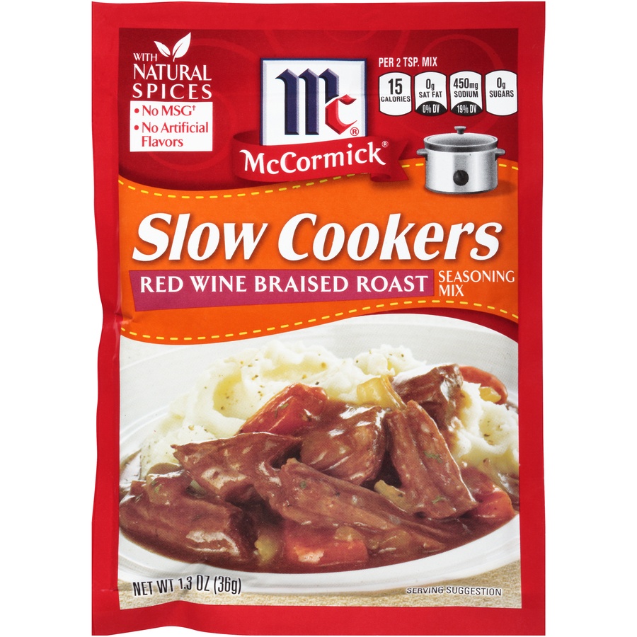 slide 1 of 6, McCormick Slow Cookers Red Wine Braised Roast Seasoning Mix, 1.3 oz