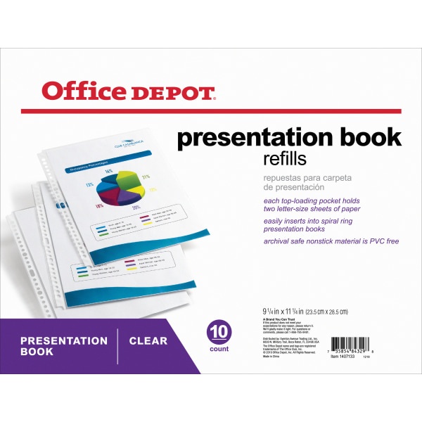 slide 1 of 2, Office Depot Brand Presentation Book Refills, 9-1/4'' X 11-1/4'', Clear, Pack Of 10, 10 ct